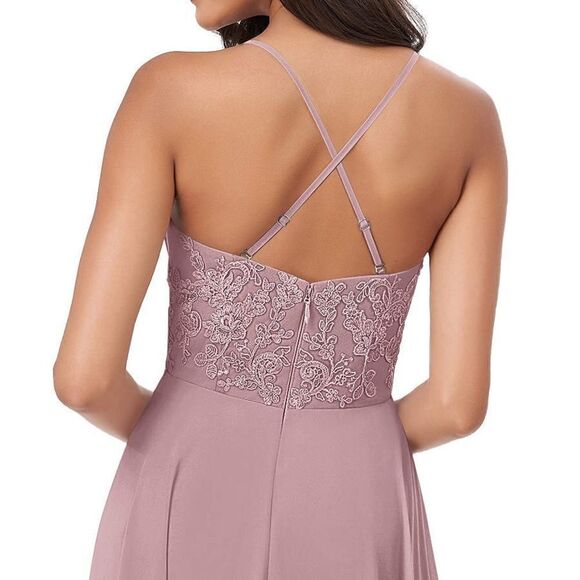 A-Line Lace Chiffon Bridesmaid Wedding Dress Dusty Rose - Picture 5 of 13